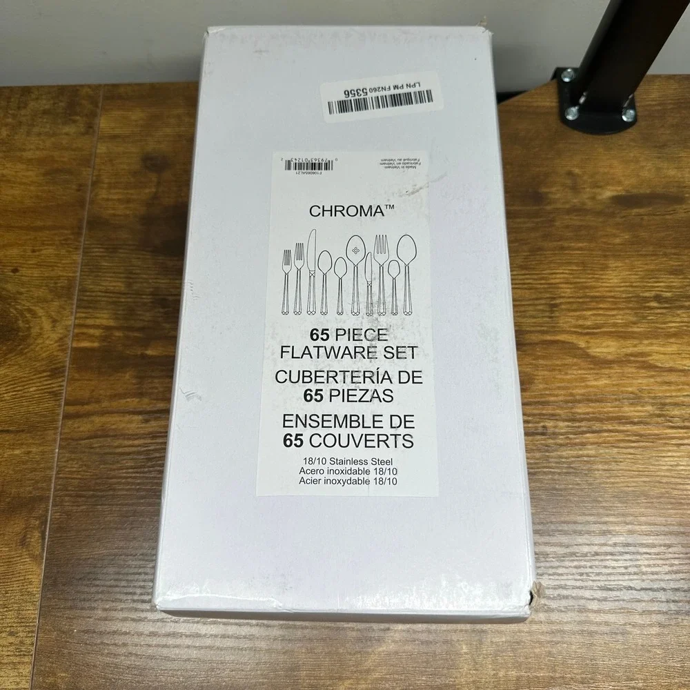Oneida Chroma 65 Piece Flatware Set 18/10 Stainless Steel Service for 12 Silver